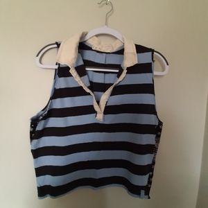 WE THE FREE Cropped Stripe Shirt with Collared V Neck and Bandana Details size M